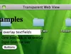 A Transparent Web View window over an old Mac OS X desktop, showing a heading, a text field, a button and a list that float over the Finder's desktop folders