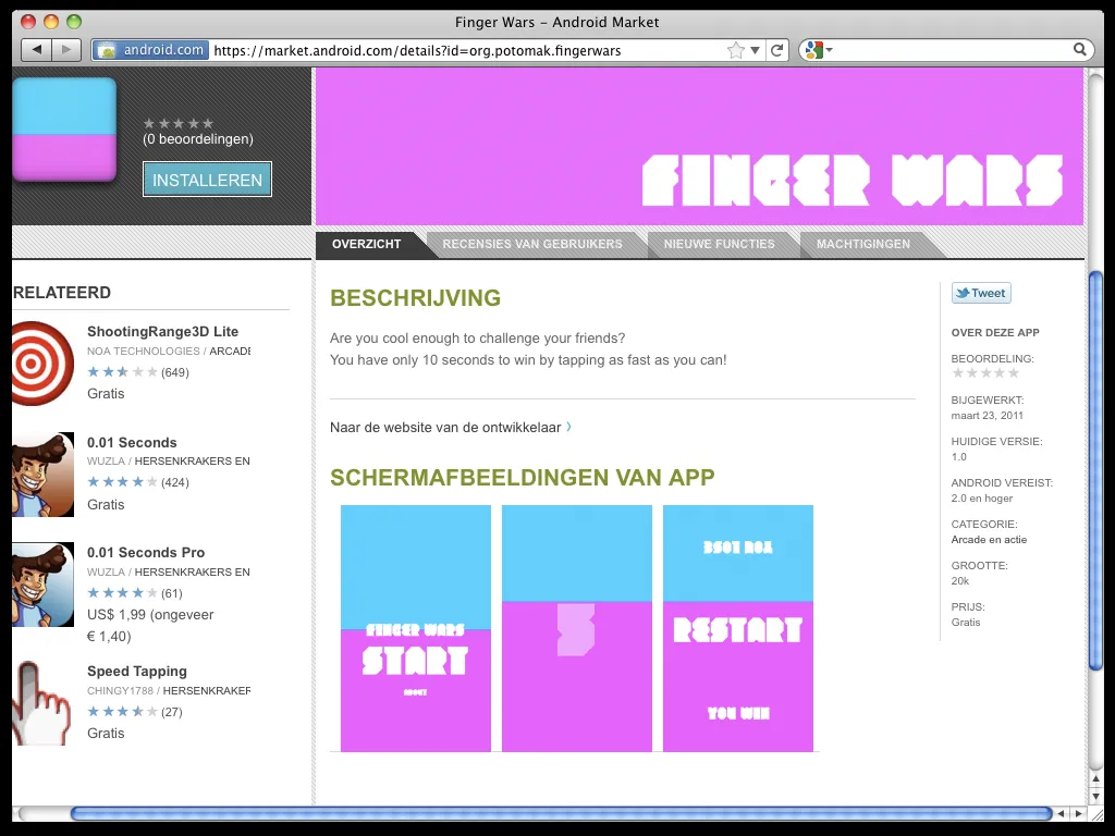 Finger Wars, a pink and blue copy in the Android Market