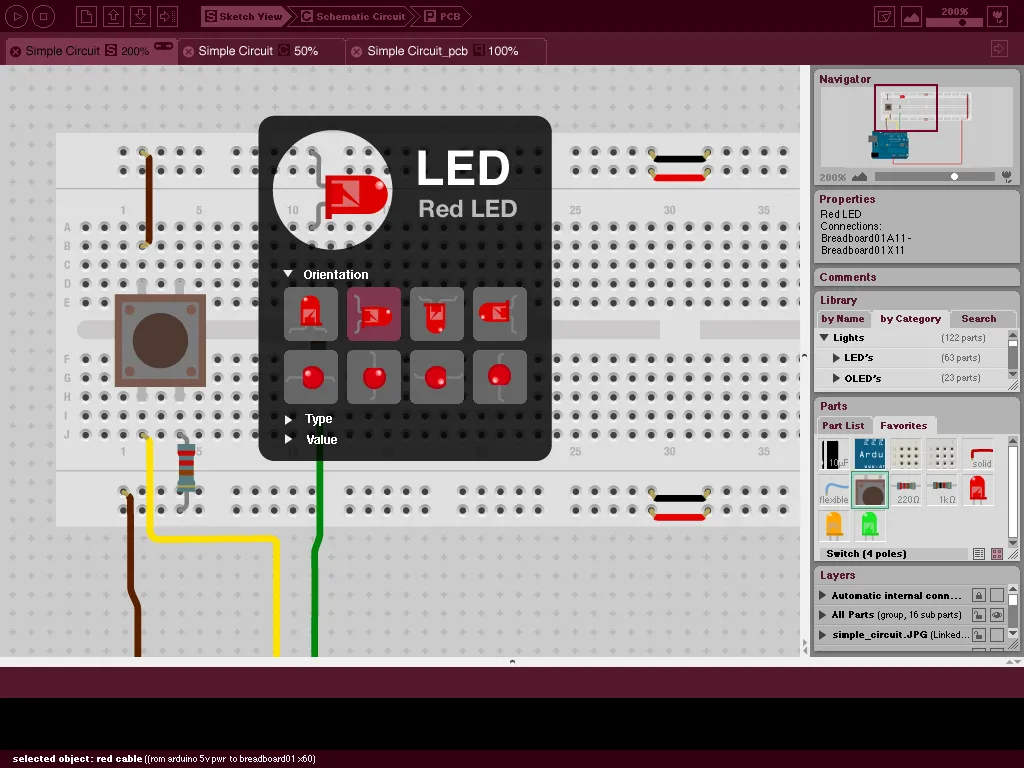Sketch with LED introspection overlay